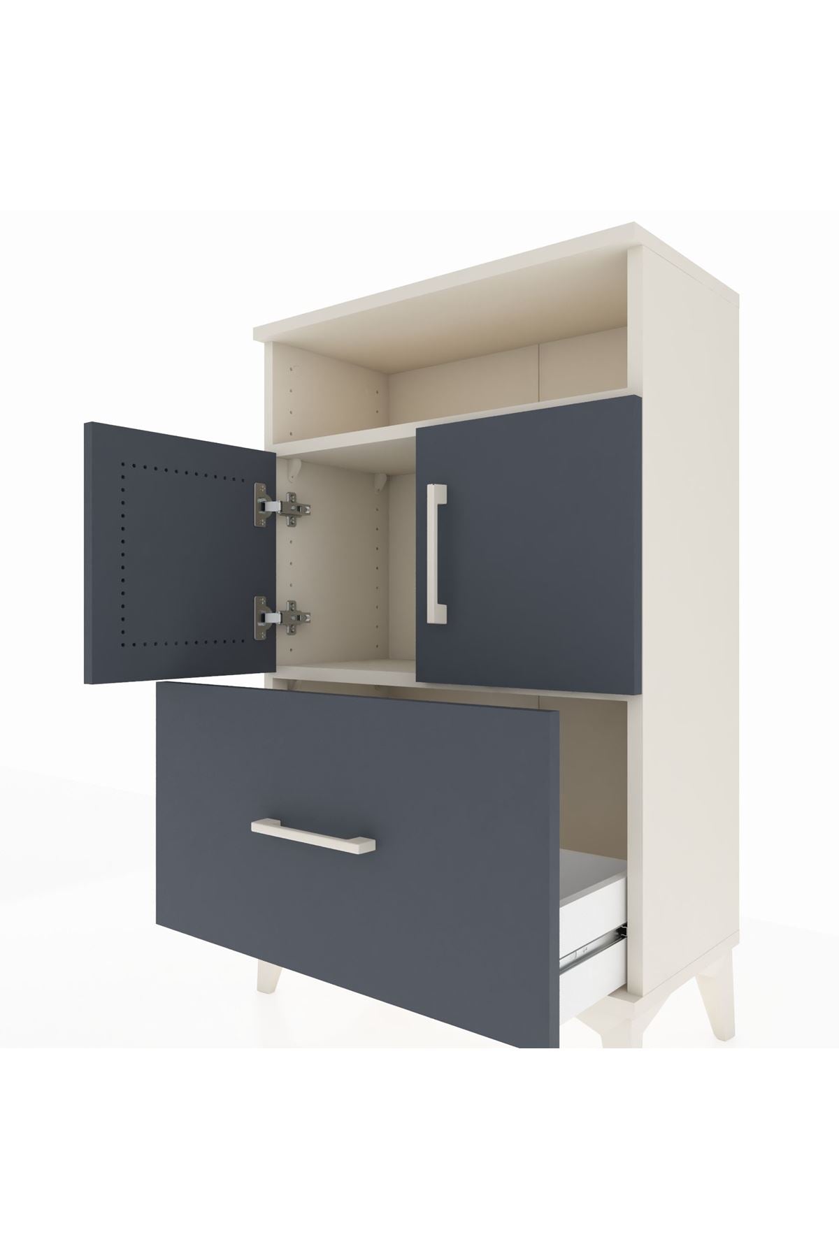 Arges Komodin 2 Raflı Tek Çekmeceli 2 Kapaklı 60x30x96 Aytaşı-Antrasit