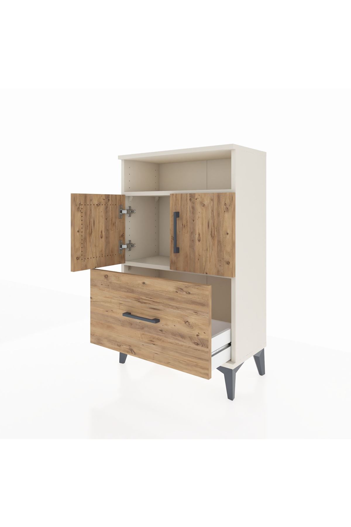 Arges Komodin 2 Raflı Tek Çekmeceli 2 Kapaklı 60x30x96 Aytaşı-Çam