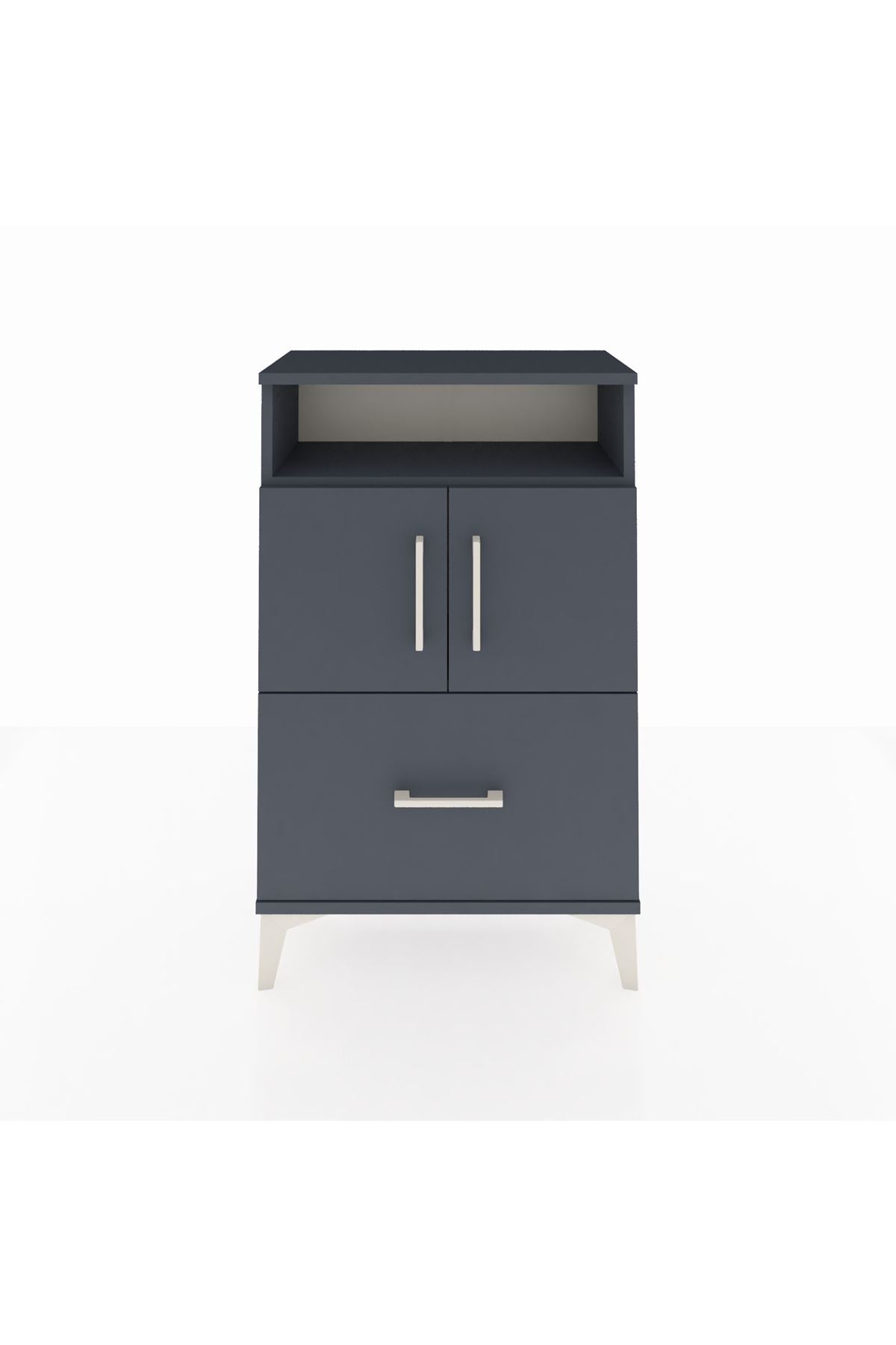 Arges Komodin 2 Raflı Tek Çekmeceli 2 Kapaklı 60x30x96 Antrasit-Antrasit