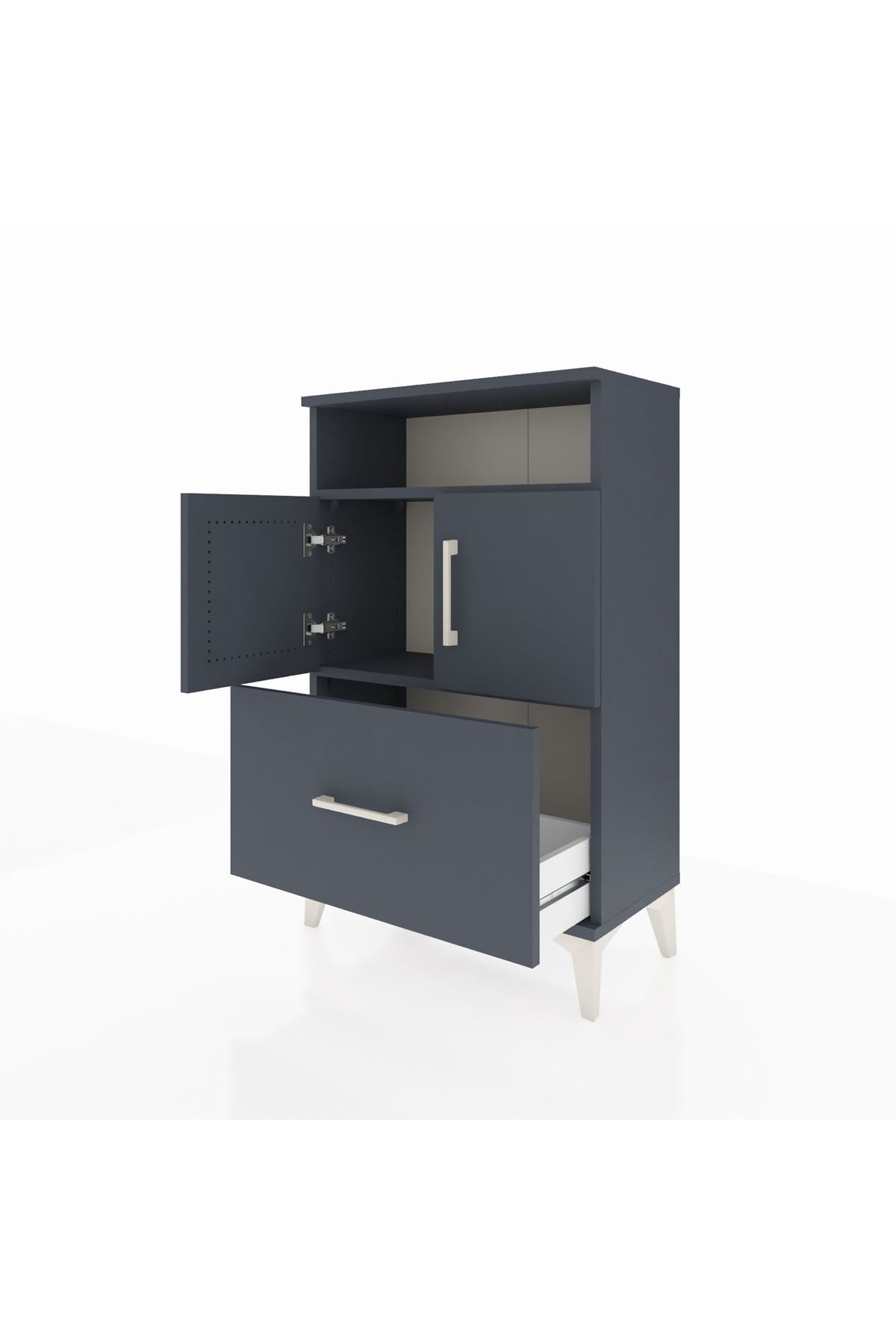 Arges Komodin 2 Raflı Tek Çekmeceli 2 Kapaklı 60x30x96 Antrasit-Antrasit