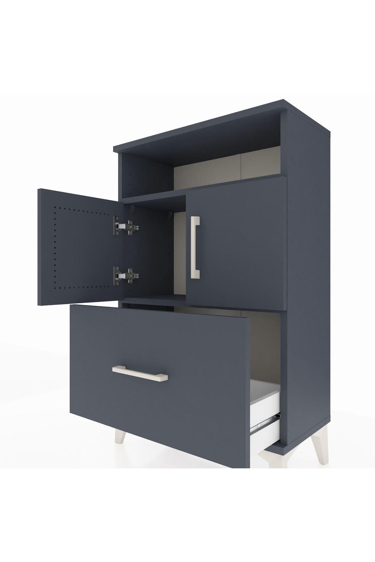 Arges Komodin 2 Raflı Tek Çekmeceli 2 Kapaklı 60x30x96 Antrasit-Antrasit