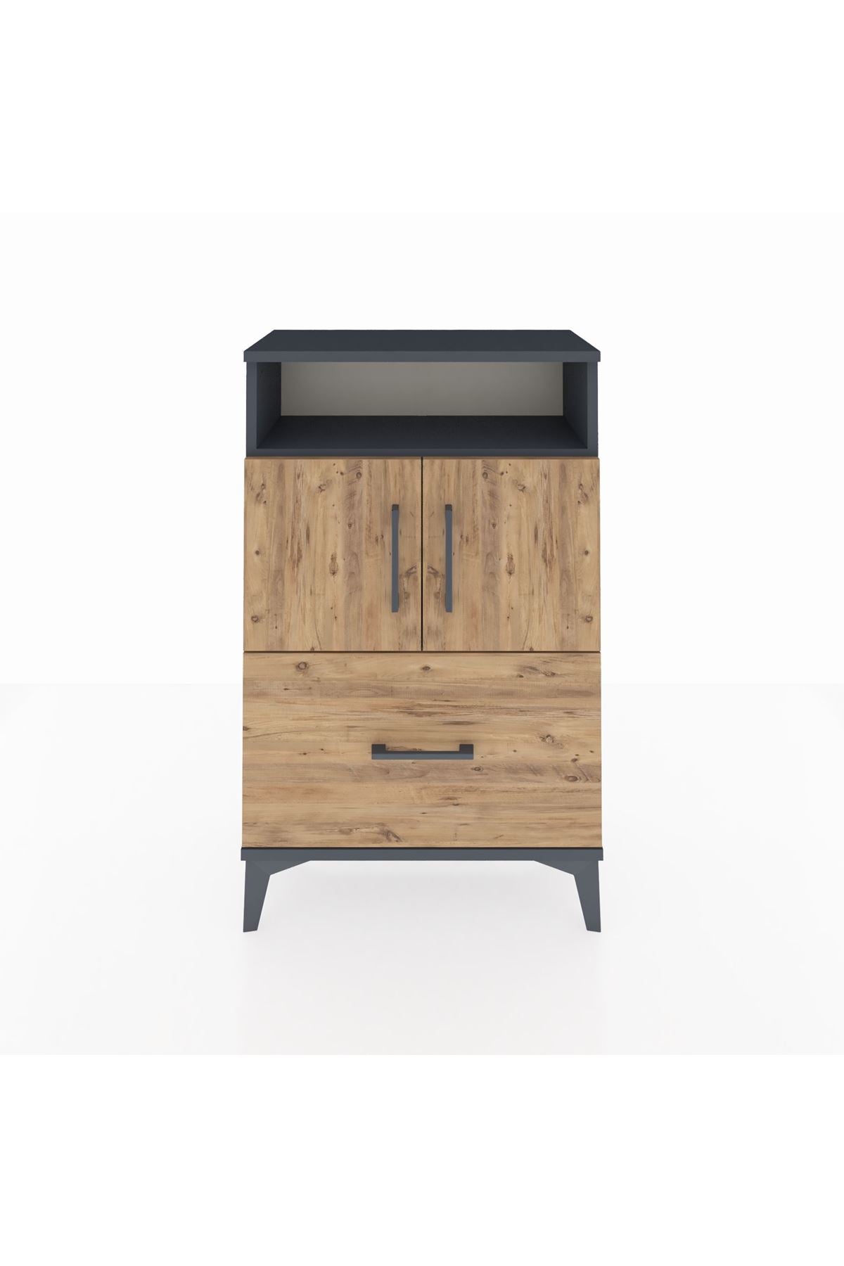 Arges Komodin 2 Raflı Tek Çekmeceli 2 Kapaklı 60x30x96 Antrasit-Çam