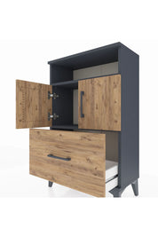 Arges Komodin 2 Raflı Tek Çekmeceli 2 Kapaklı 60x30x96 Antrasit-Çam