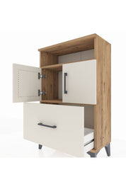 Arges Komodin 2 Raflı Tek Çekmeceli 2 Kapaklı 60x30x96 Çam-Aytaşı