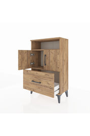 Arges Komodin 2 Raflı Tek Çekmeceli 2 Kapaklı 60x30x96 Çam-Çam