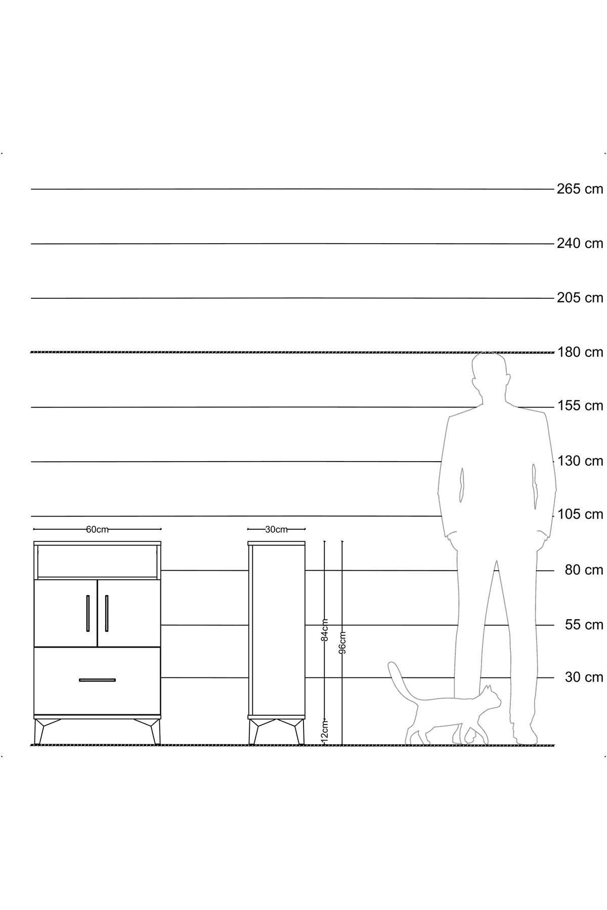 Arges Komodin 2 Raflı Tek Çekmeceli 2 Kapaklı 60x30x96 Çam-Çam