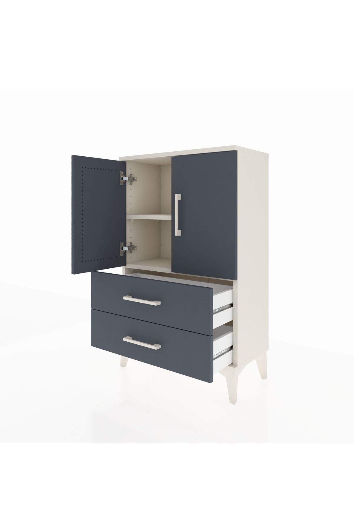 Arges Komodin 2 Raflı 2 Çekmeceli 2 Kapaklı 60x30x96 Aytaşı-Antrasit