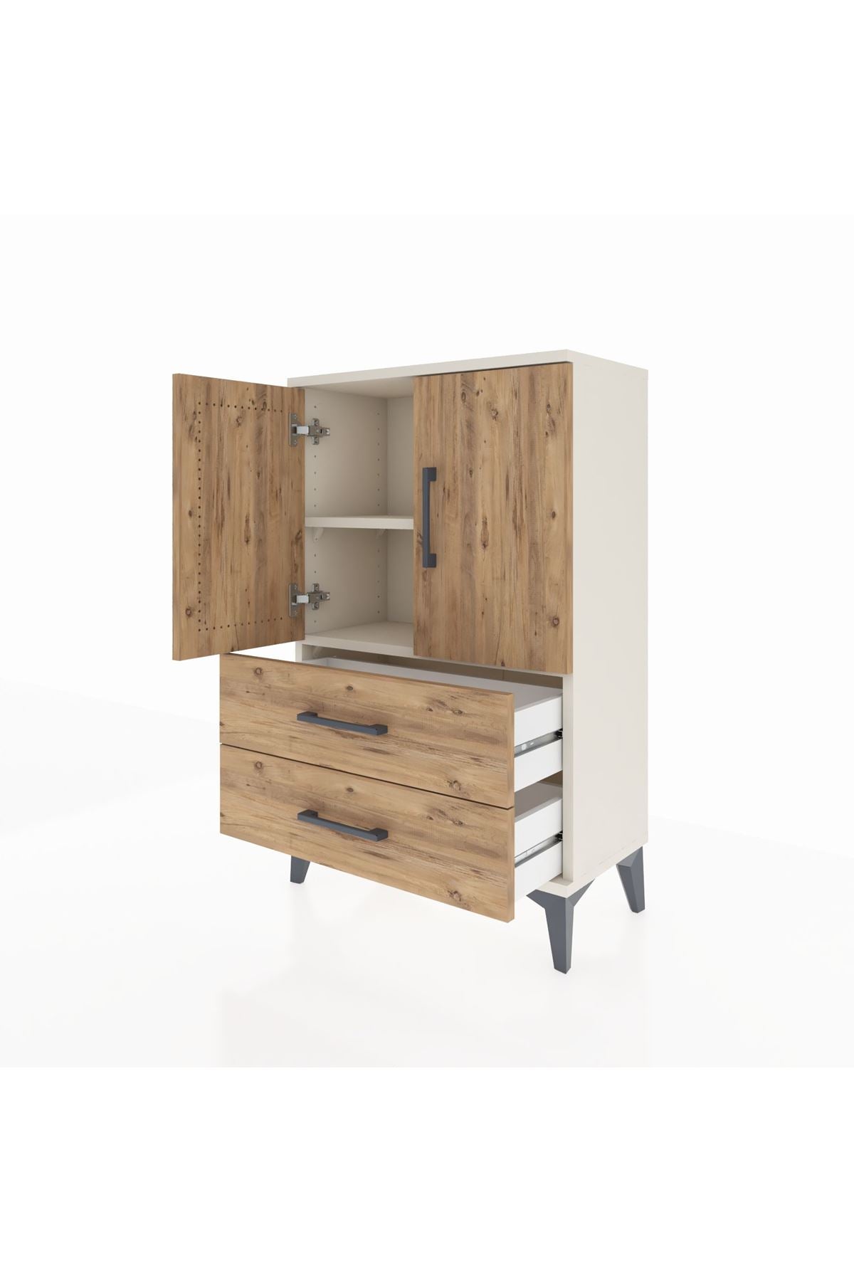 Arges Komodin 2 Raflı 2 Çekmeceli 2 Kapaklı 60x30x96 Aytaşı-Çam