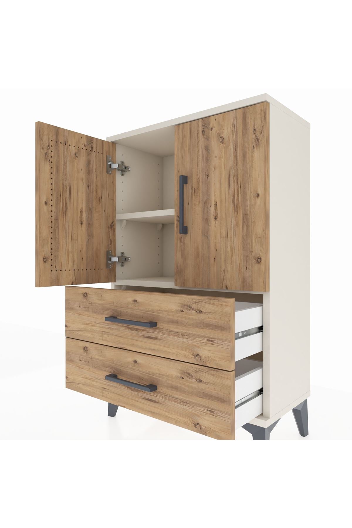 Arges Komodin 2 Raflı 2 Çekmeceli 2 Kapaklı 60x30x96 Aytaşı-Çam