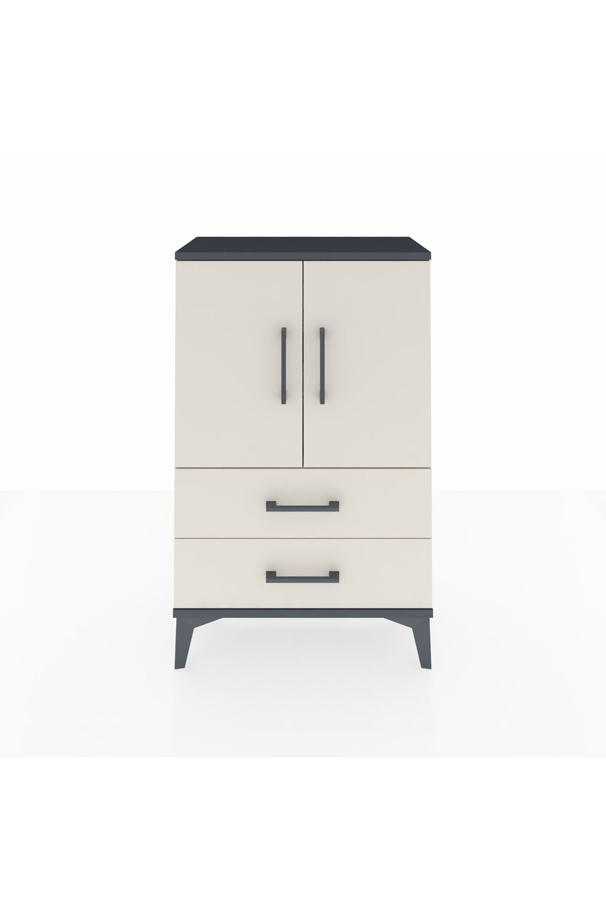 Arges Komodin 2 Raflı 2 Çekmeceli 2 Kapaklı 60x30x96 Antrasit-Aytaşı