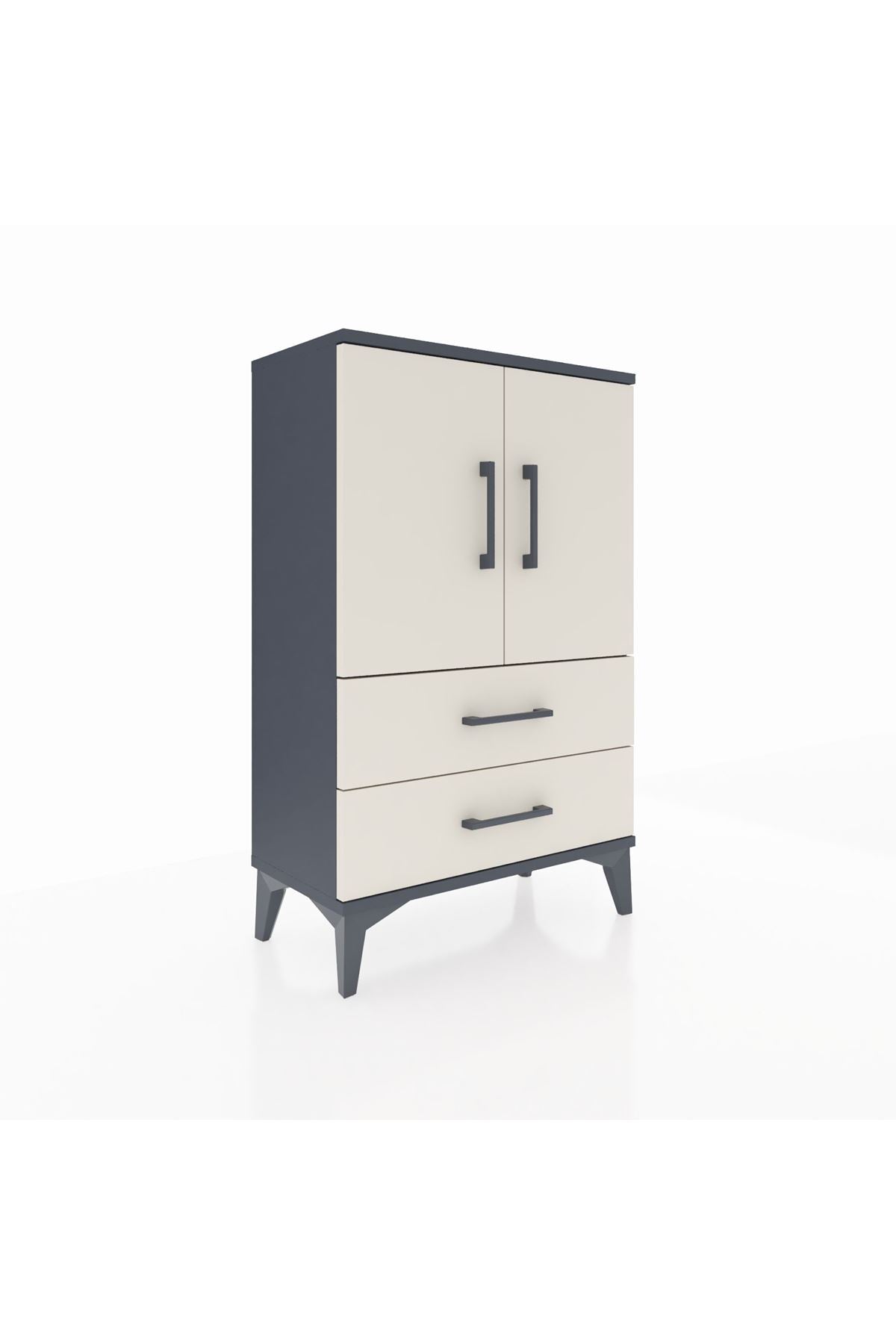 Arges Komodin 2 Raflı 2 Çekmeceli 2 Kapaklı 60x30x96 Antrasit-Aytaşı