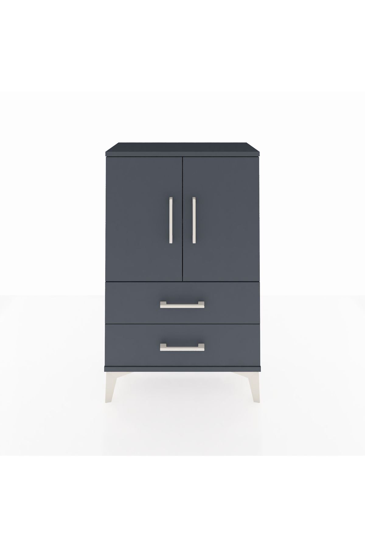 Arges Komodin 2 Raflı 2 Çekmeceli 2 Kapaklı 60x30x96 Antrasit-Antrasit