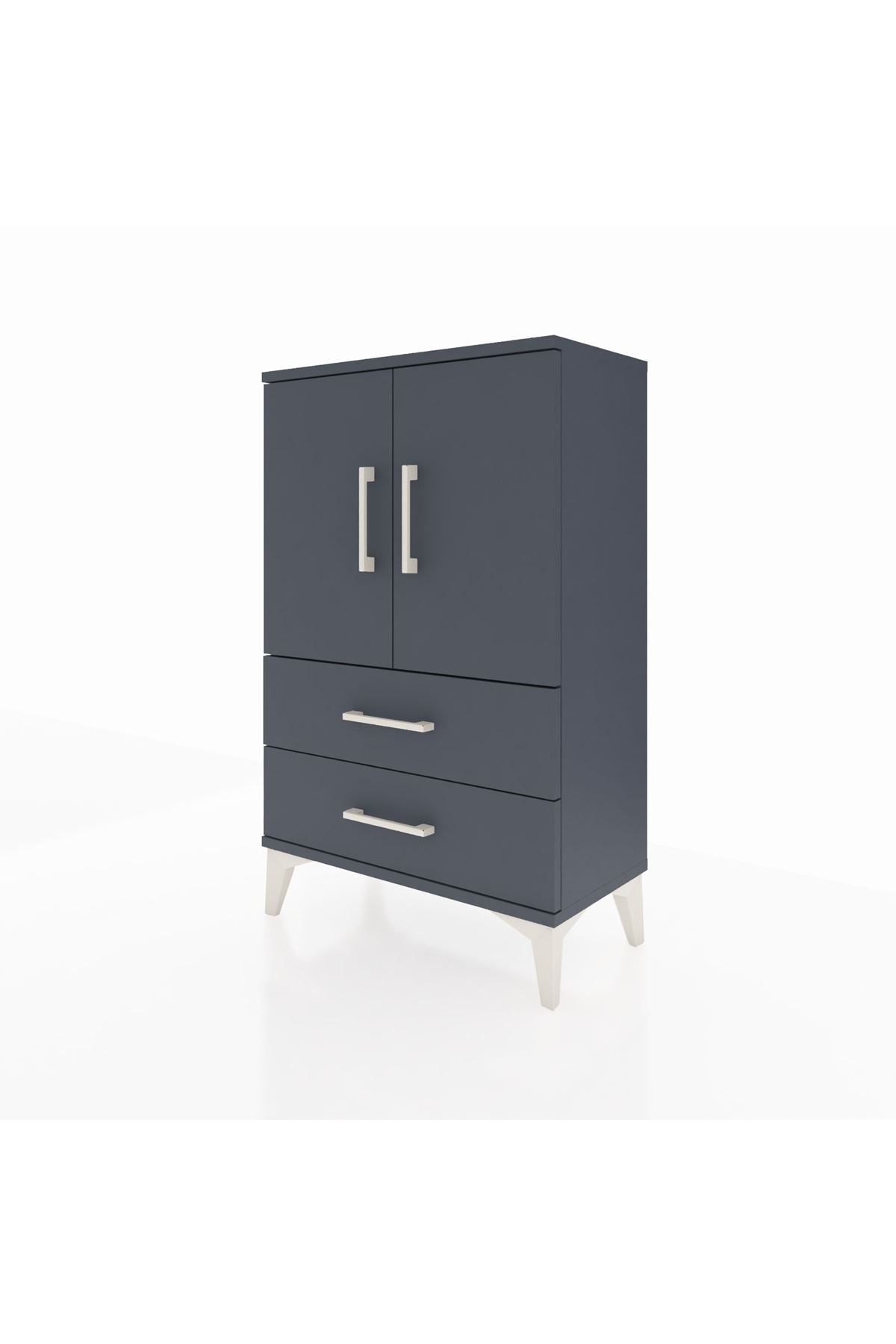 Arges Komodin 2 Raflı 2 Çekmeceli 2 Kapaklı 60x30x96 Antrasit-Antrasit