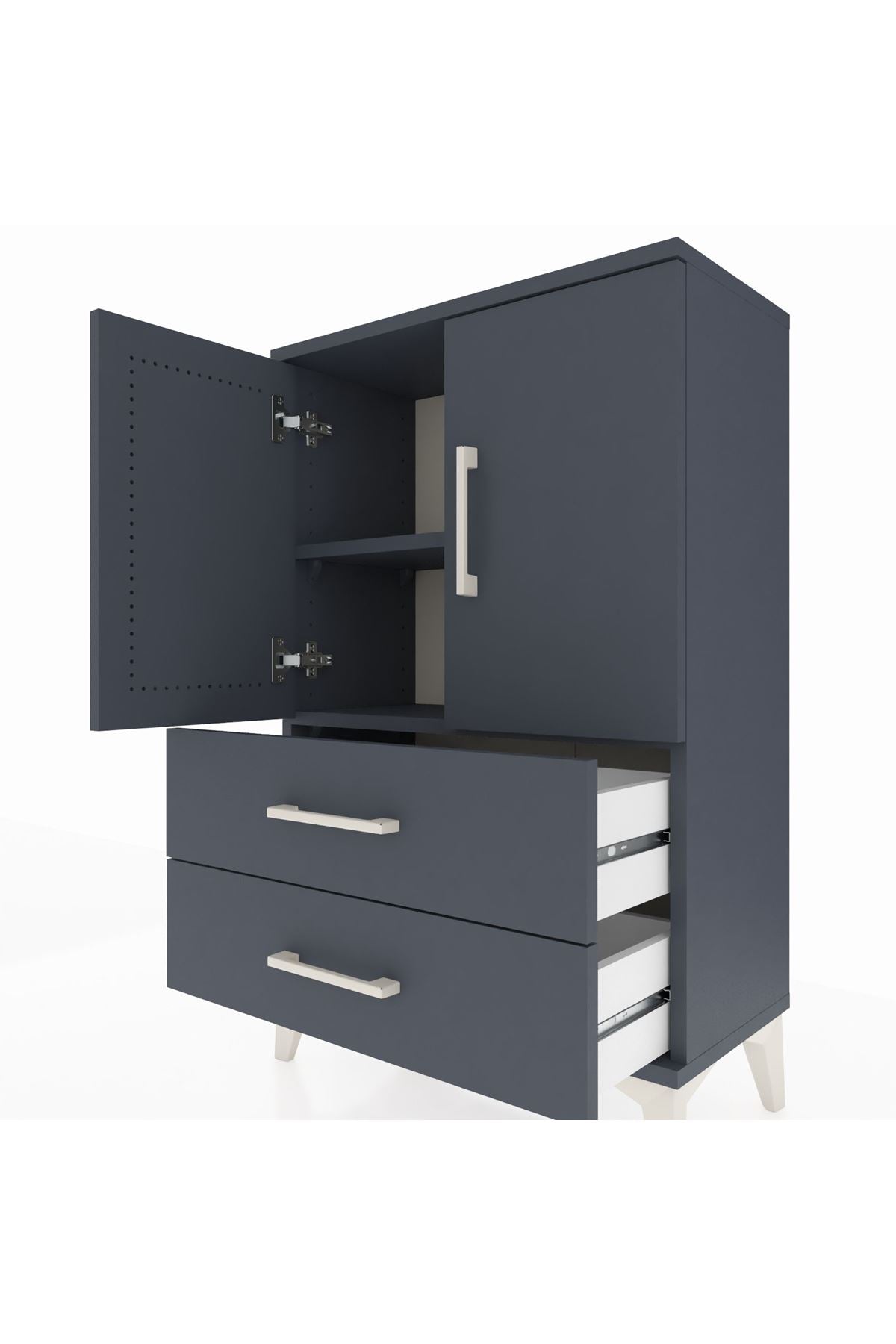 Arges Komodin 2 Raflı 2 Çekmeceli 2 Kapaklı 60x30x96 Antrasit-Antrasit