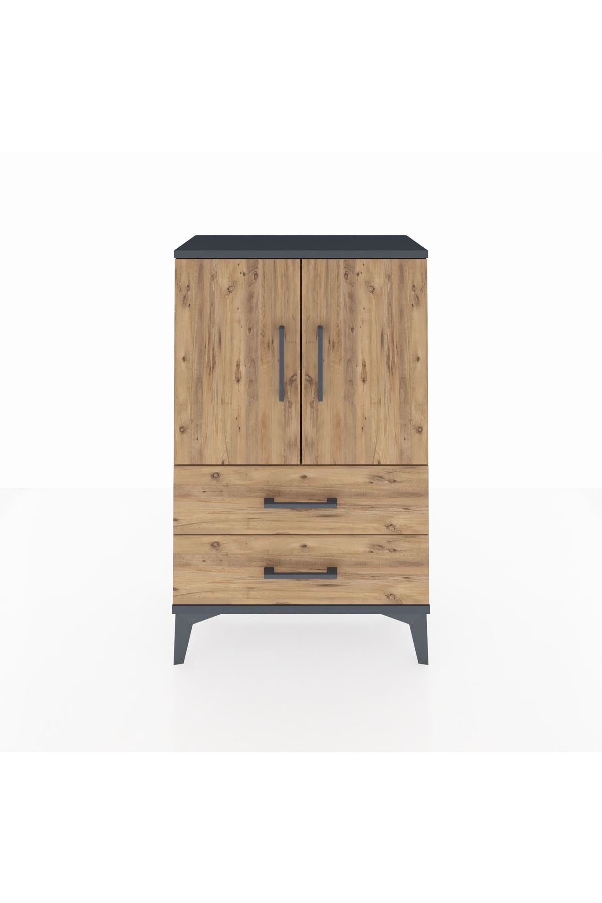 Arges Komodin 2 Raflı 2 Çekmeceli 2 Kapaklı 60x30x96 Antrasit-Çam