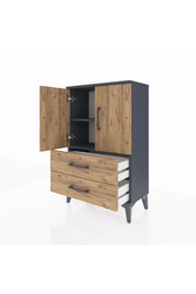 Arges Komodin 2 Raflı 2 Çekmeceli 2 Kapaklı 60x30x96 Antrasit-Çam