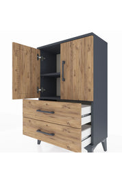 Arges Komodin 2 Raflı 2 Çekmeceli 2 Kapaklı 60x30x96 Antrasit-Çam