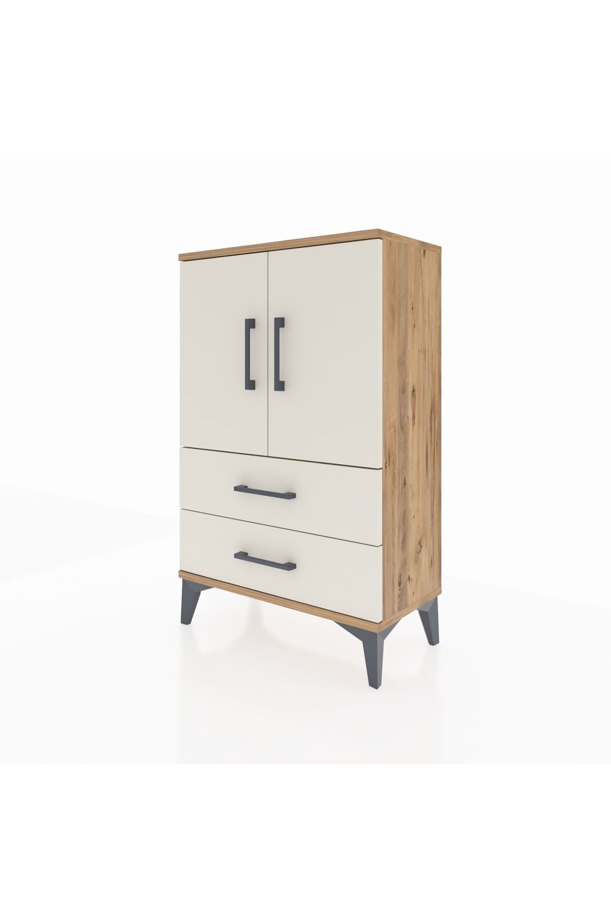 Arges Komodin 2 Raflı 2 Çekmeceli 2 Kapaklı 60x30x96 Çam-Aytaşı