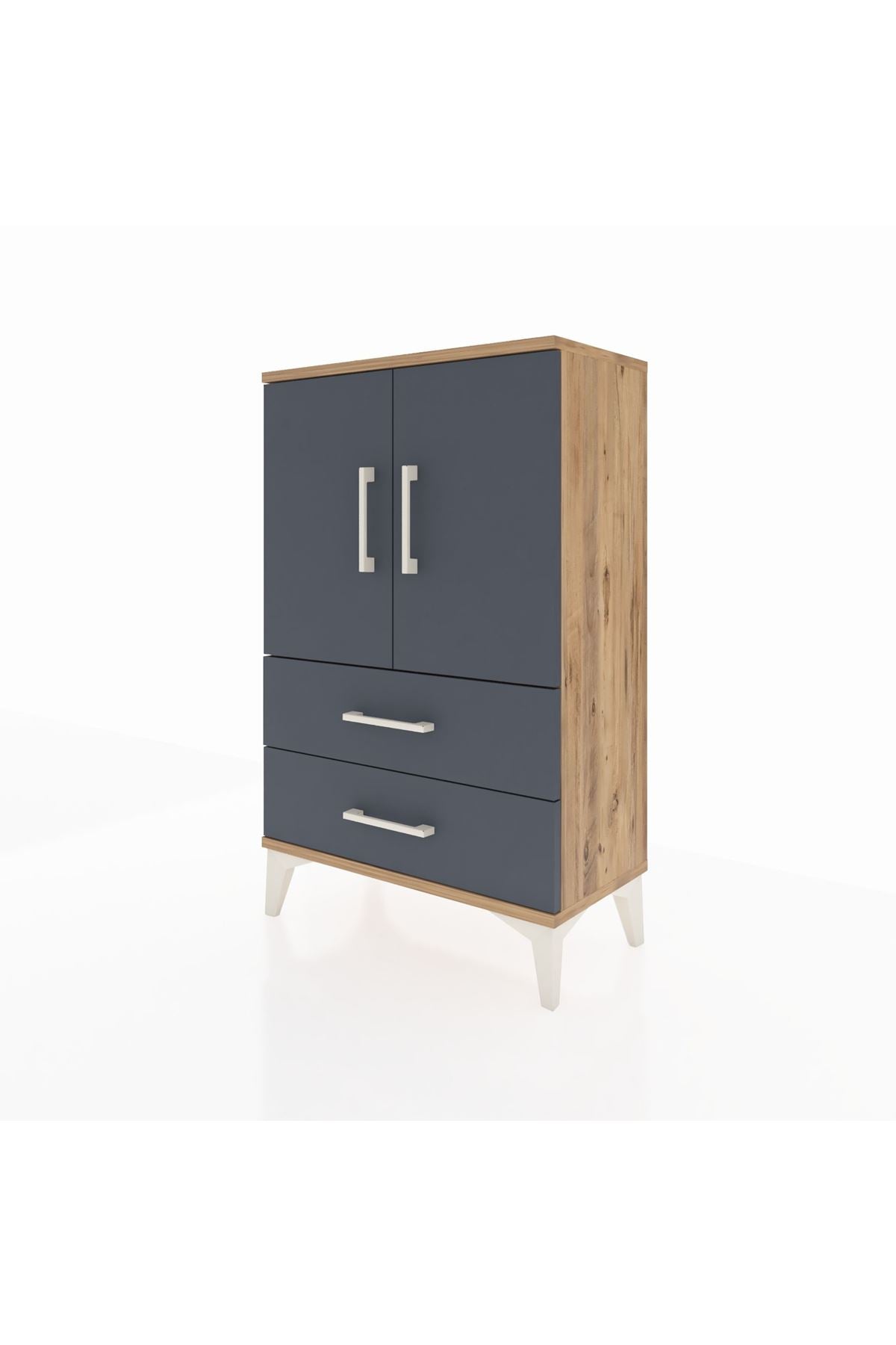 Arges Komodin 2 Raflı 2 Çekmeceli 2 Kapaklı 60x30x96 Çam-Antrasit