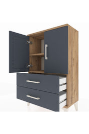 Arges Komodin 2 Raflı 2 Çekmeceli 2 Kapaklı 60x30x96 Çam-Antrasit