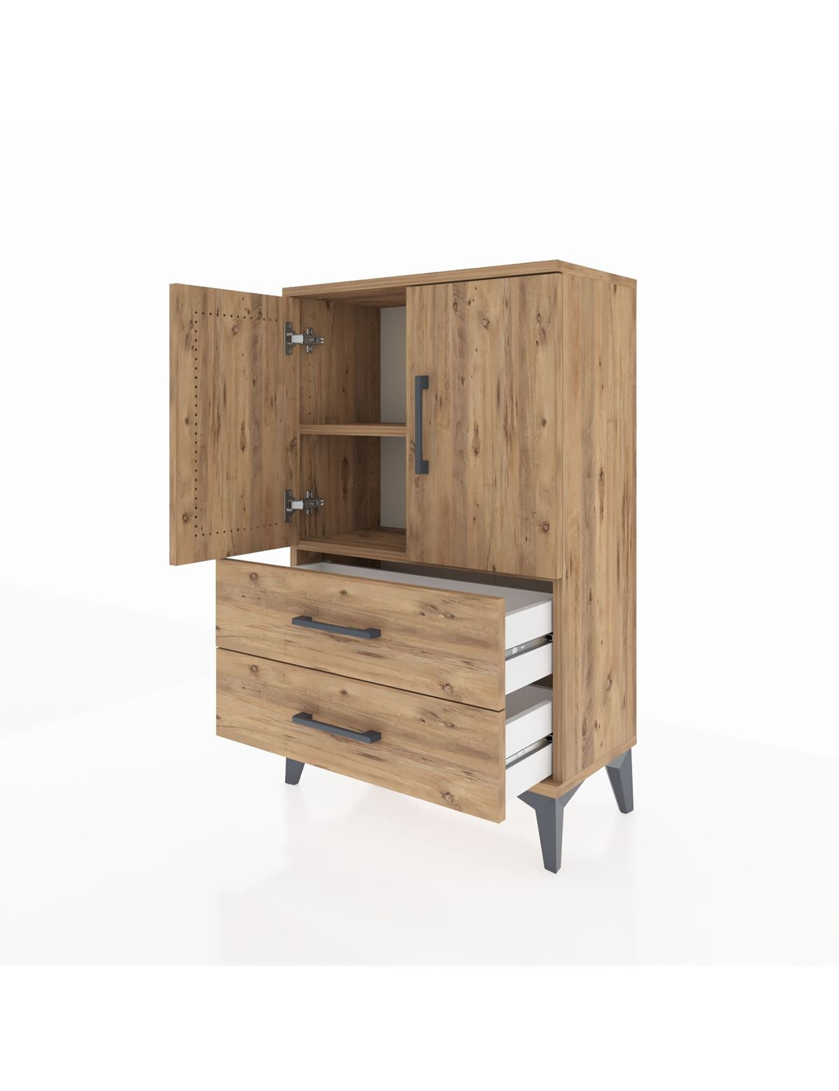 Arges Komodin 2 Raflı 2 Çekmeceli 2 Kapaklı 60x30x96 - S14M032V9A