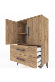 Arges Komodin 2 Raflı 2 Çekmeceli 2 Kapaklı 60x30x96 Çam-Çam