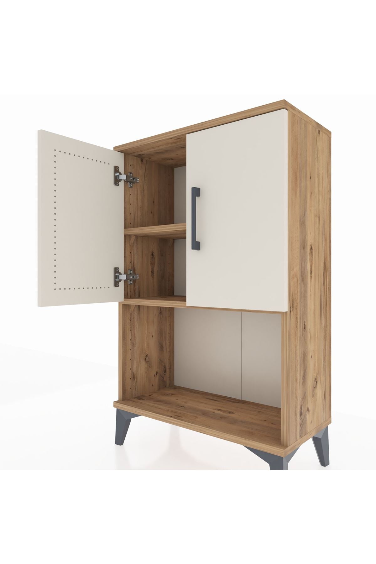 Arges Komodin 2 Raflı 2 Kapaklı 60x30x96 Çam-Aytaşı