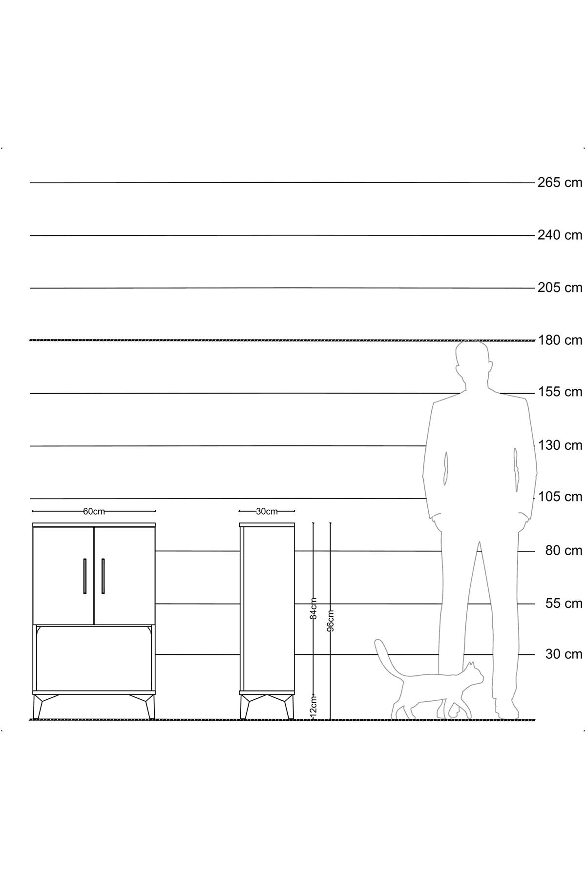Arges Komodin 2 Raflı 2 Kapaklı 60x30x96 Çam-Çam