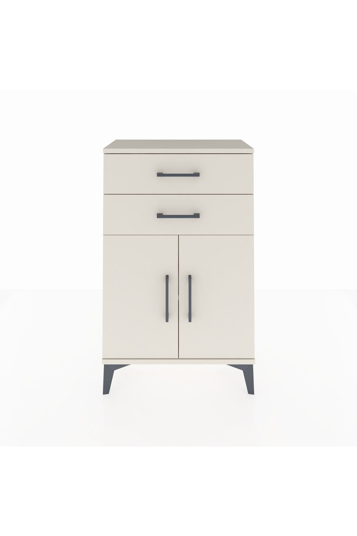 Arges Komodin Tek Raflı 2 Çekmeceli 2 Kapaklı 60x30x96 Aytaşı-Aytaşı