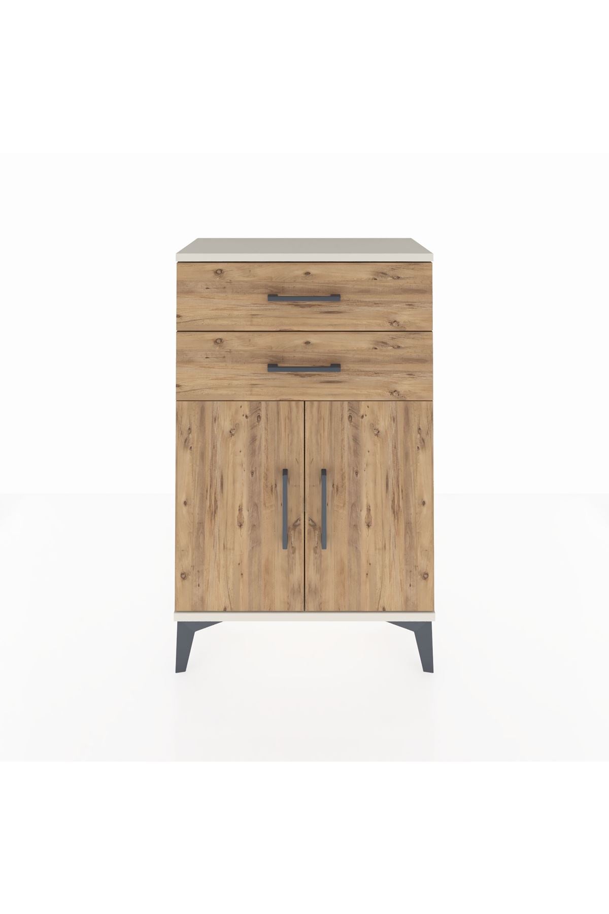 Arges Komodin Tek Raflı 2 Çekmeceli 2 Kapaklı 60x30x96 Aytaşı-Çam