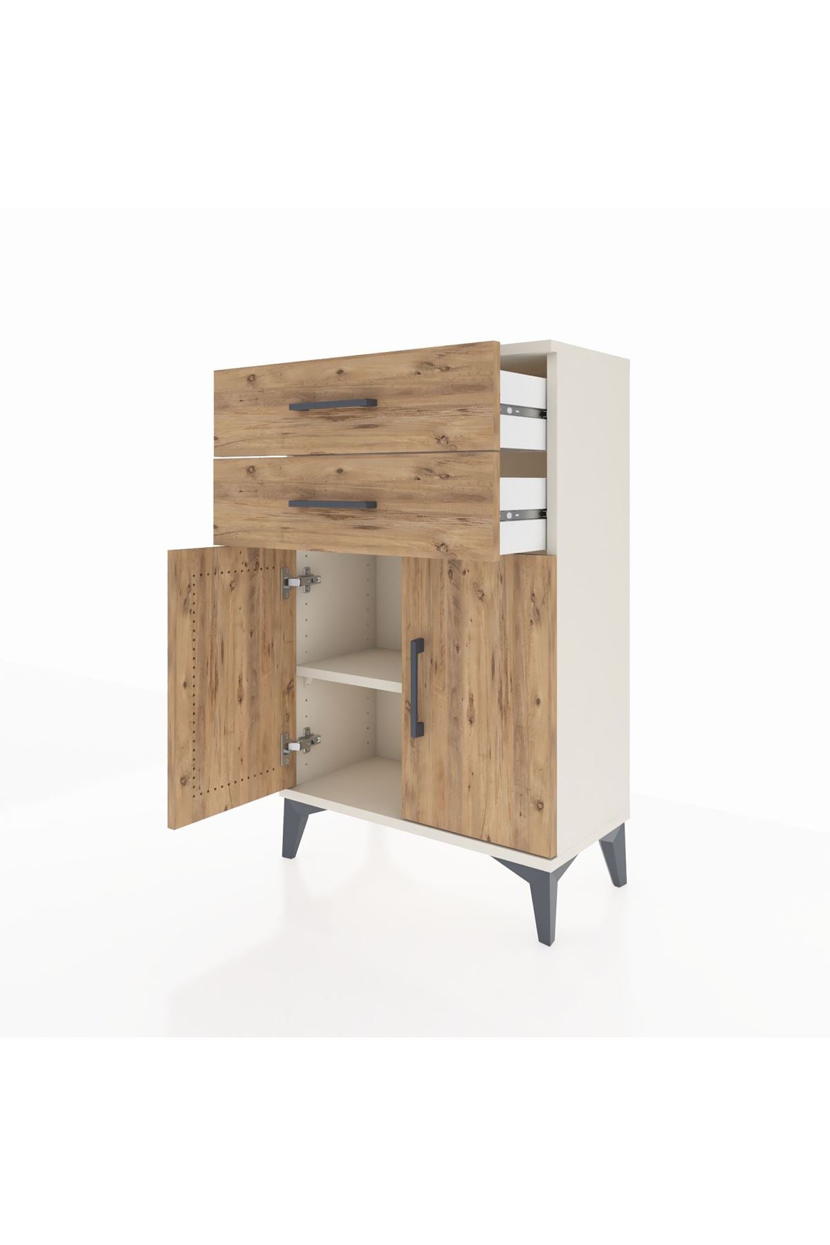 Arges Komodin Tek Raflı 2 Çekmeceli 2 Kapaklı 60x30x96 Aytaşı-Çam