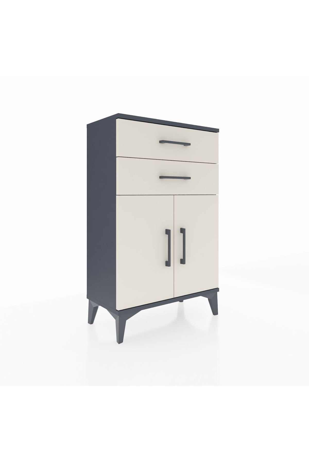 Arges Komodin Tek Raflı 2 Çekmeceli 2 Kapaklı 60x30x96 Antrasit-Aytaşı