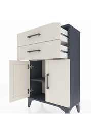 Arges Komodin Tek Raflı 2 Çekmeceli 2 Kapaklı 60x30x96 Antrasit-Aytaşı