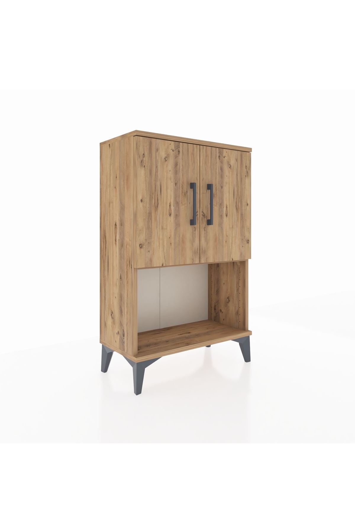 Arges Komodin 2 Raflı 2 Kapaklı 60x30x96 Çam-Çam