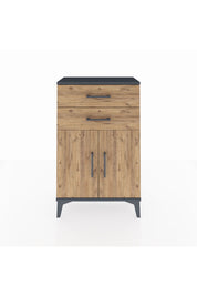 Arges Komodin Tek Raflı 2 Çekmeceli 2 Kapaklı 60x30x96 Antrasit-Çam