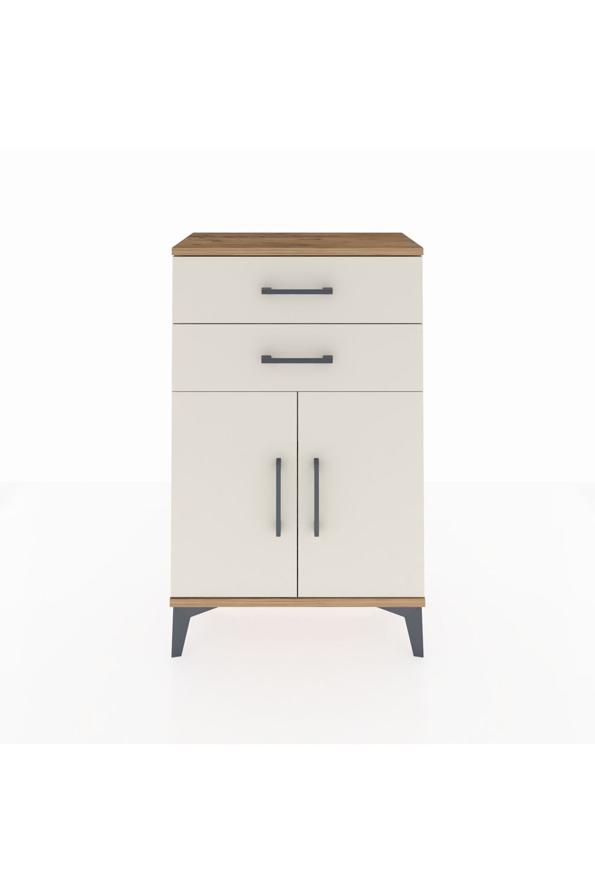 Arges Komodin Tek Raflı 2 Çekmeceli 2 Kapaklı 60x30x96 Çam-Aytaşı