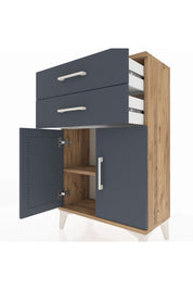 Arges Komodin Tek Raflı 2 Çekmeceli 2 Kapaklı 60x30x96 Çam-Antrasit