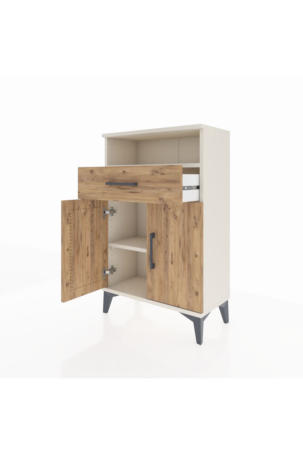 Arges Komodin 2 Raflı Tek Çekmeceli 2 Kapaklı 60x30x96 Aytaşı-Çam