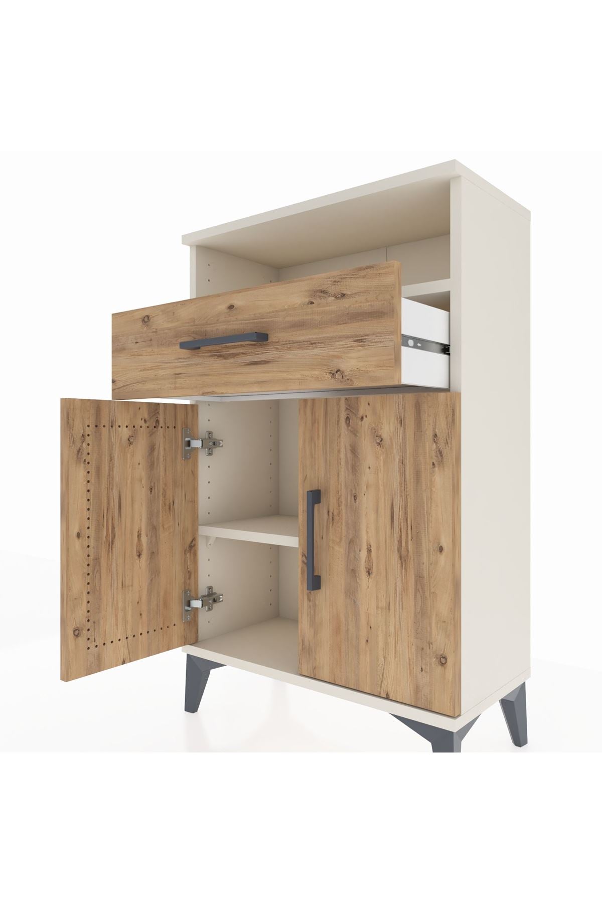 Arges Komodin 2 Raflı Tek Çekmeceli 2 Kapaklı 60x30x96 Aytaşı-Çam