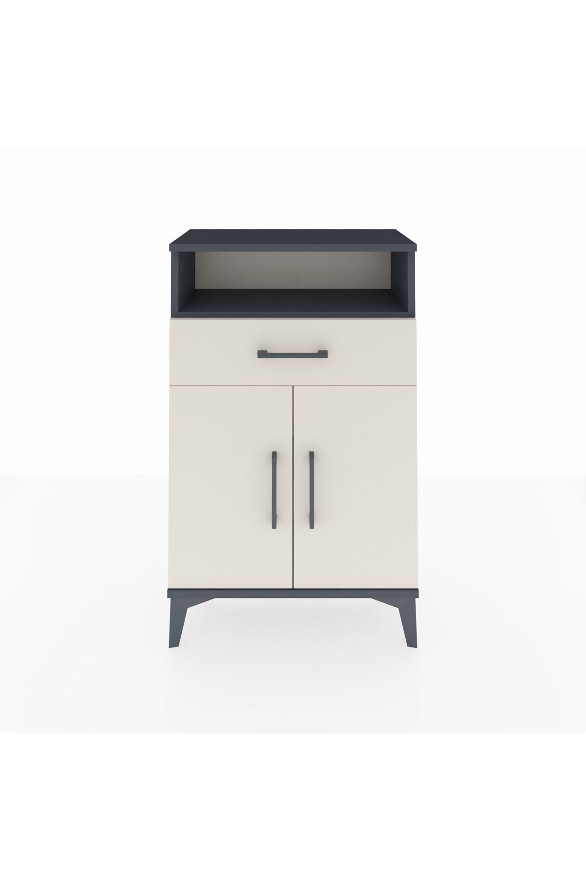 Arges Komodin 2 Raflı Tek Çekmeceli 2 Kapaklı 60x30x96 Antrasit-Aytaşı