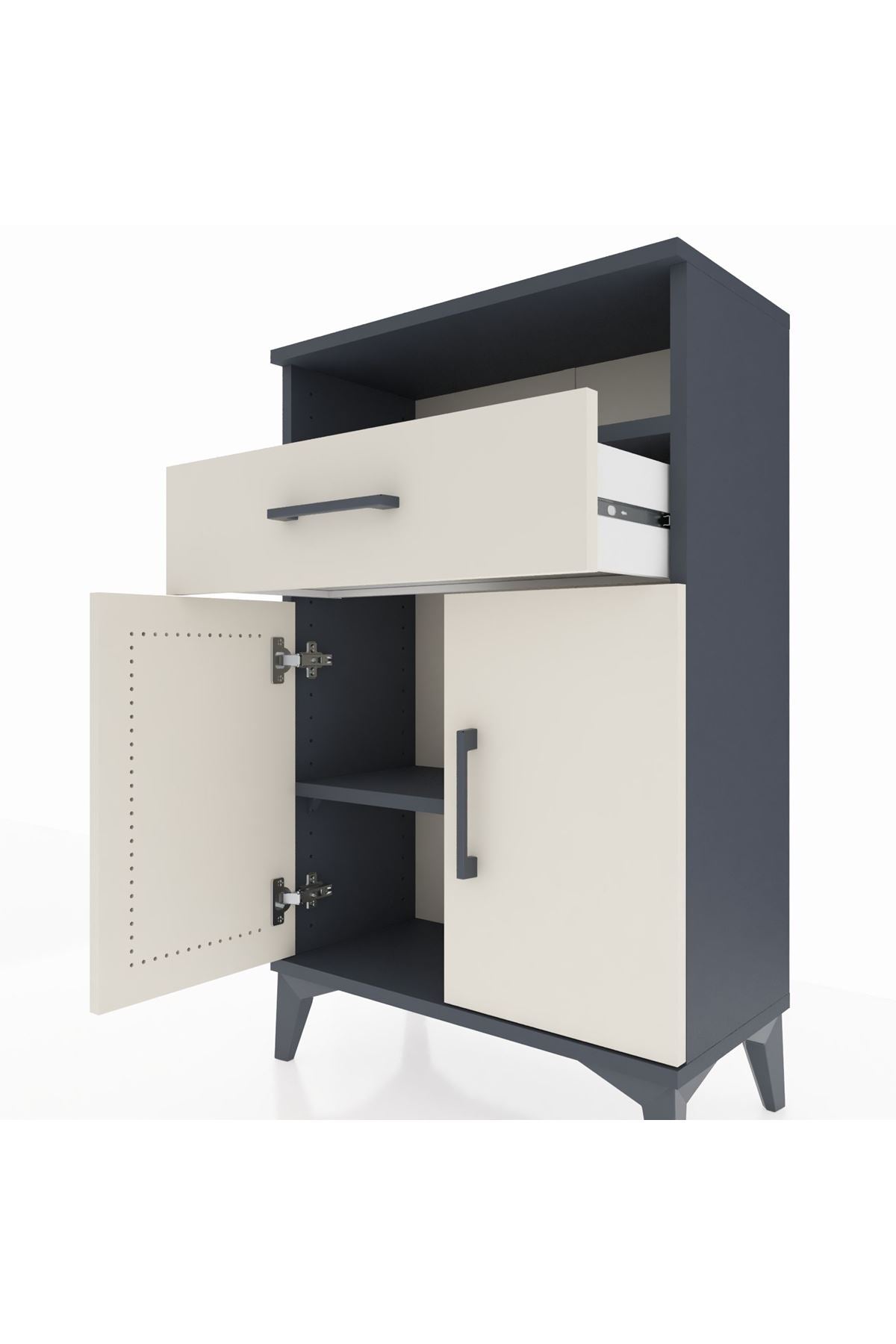 Arges Komodin 2 Raflı Tek Çekmeceli 2 Kapaklı 60x30x96 Antrasit-Aytaşı