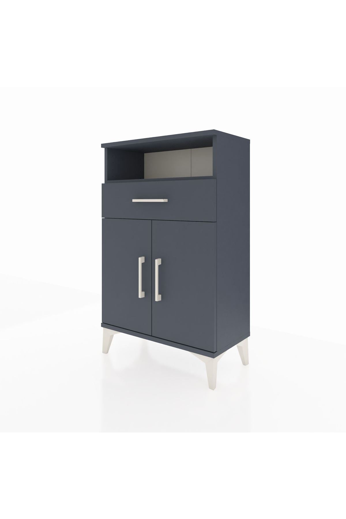 Arges Komodin 2 Raflı Tek Çekmeceli 2 Kapaklı 60x30x96 Antrasit-Antrasit