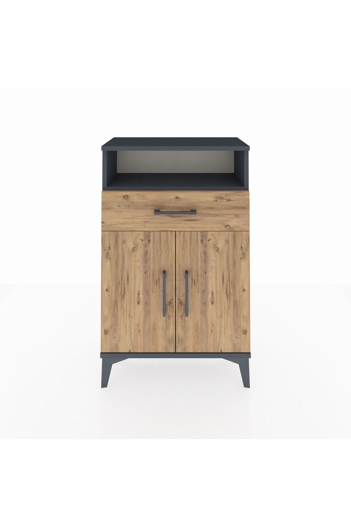 Arges Komodin 2 Raflı Tek Çekmeceli 2 Kapaklı 60x30x96 Antrasit-Çam