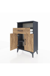 Arges Komodin 2 Raflı Tek Çekmeceli 2 Kapaklı 60x30x96 Antrasit-Çam