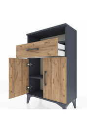 Arges Komodin 2 Raflı Tek Çekmeceli 2 Kapaklı 60x30x96 Antrasit-Çam