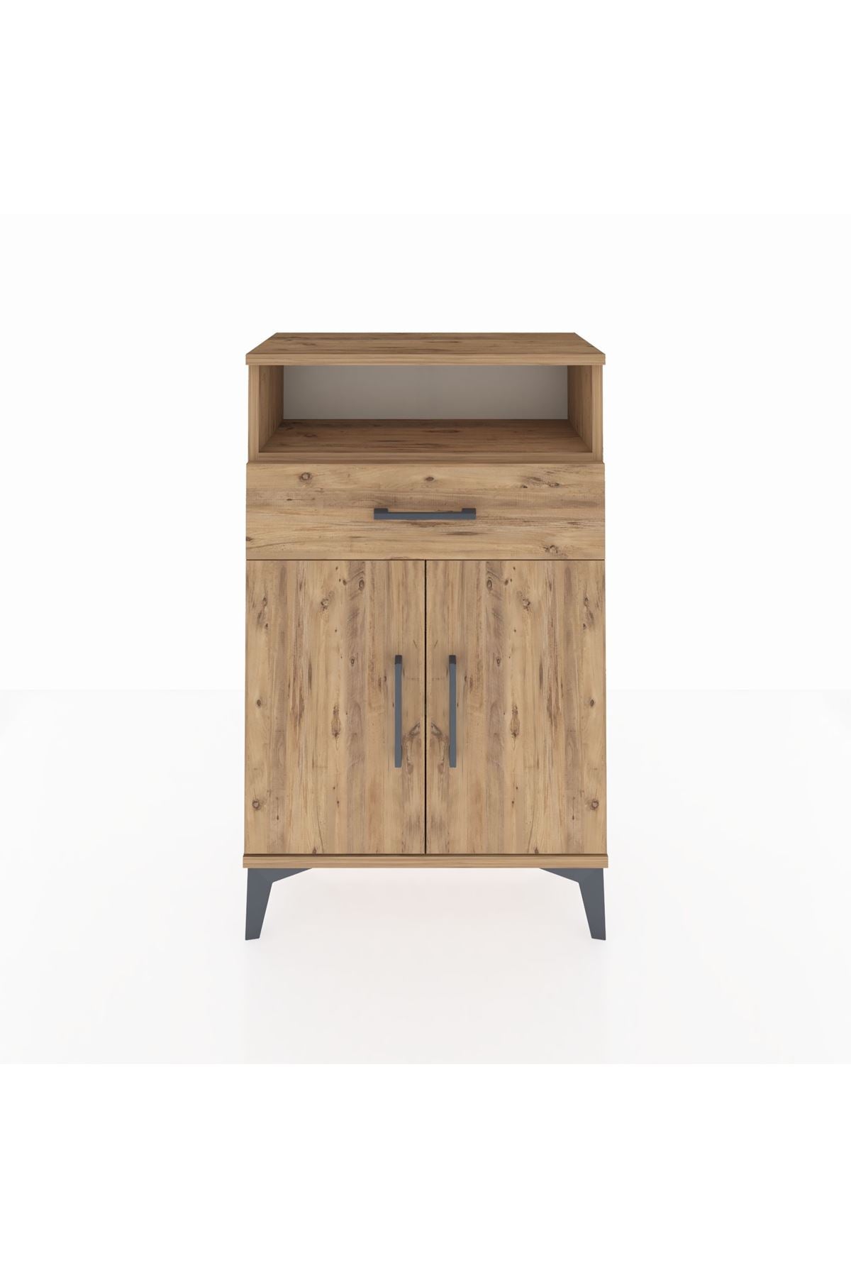 Arges Komodin 2 Raflı Tek Çekmeceli 2 Kapaklı 60x30x96 Çam-Çam