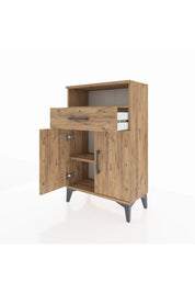 Arges Komodin 2 Raflı Tek Çekmeceli 2 Kapaklı 60x30x96 Çam-Çam