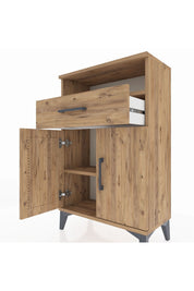 Arges Komodin 2 Raflı Tek Çekmeceli 2 Kapaklı 60x30x96 Çam-Çam