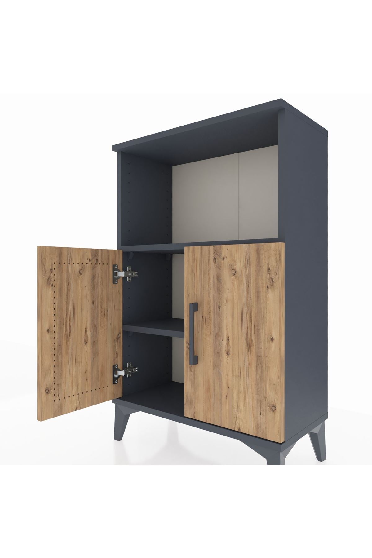 Arges Komodin 2 Raflı 2 Kapaklı 60x30x96 Antrasit-Çam