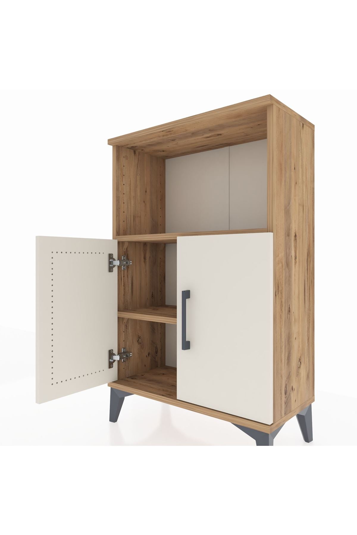 Arges Komodin 2 Raflı 2 Kapaklı 60x30x96 Çam-Aytaşı